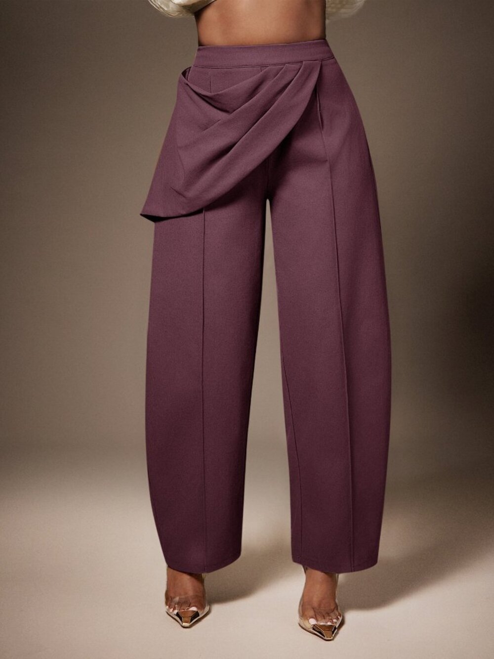 Hot Pink Elegant Women's High Waist Draped Pleated Barrel Leg Pants
